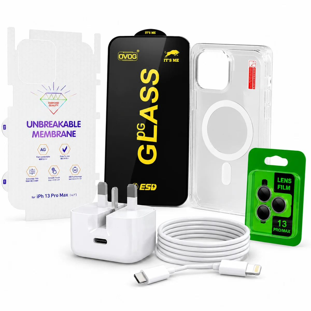 6-in-1 iPhone MagSafe Kit – NFC Charger, Cable, Case, Tempered Glass & Camera Protector (iPhone X to 17 Pro Max)